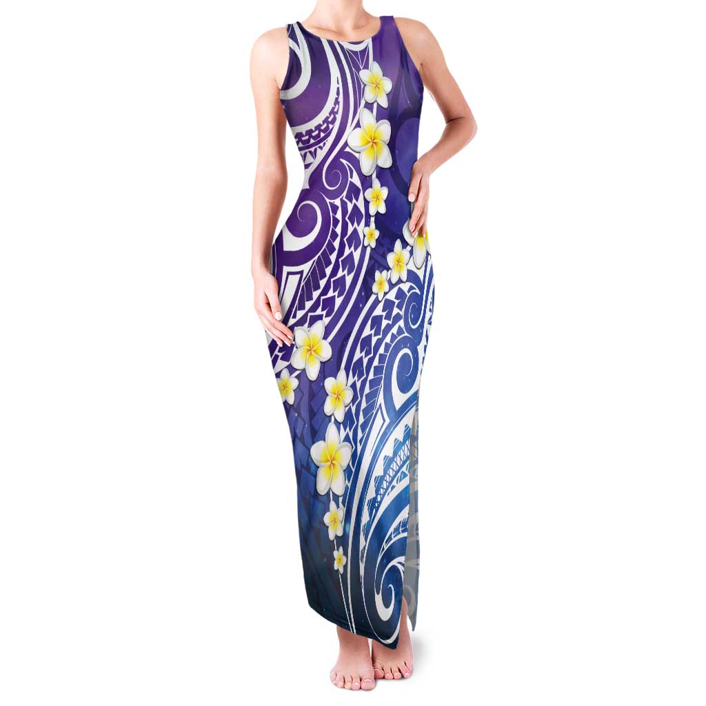 Plumeria With Galaxy Polynesian Tattoo Pattern Tank Maxi Dress