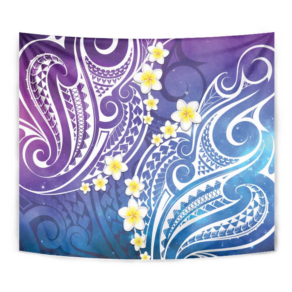 Plumeria With Galaxy Polynesian Tattoo Pattern Tapestry