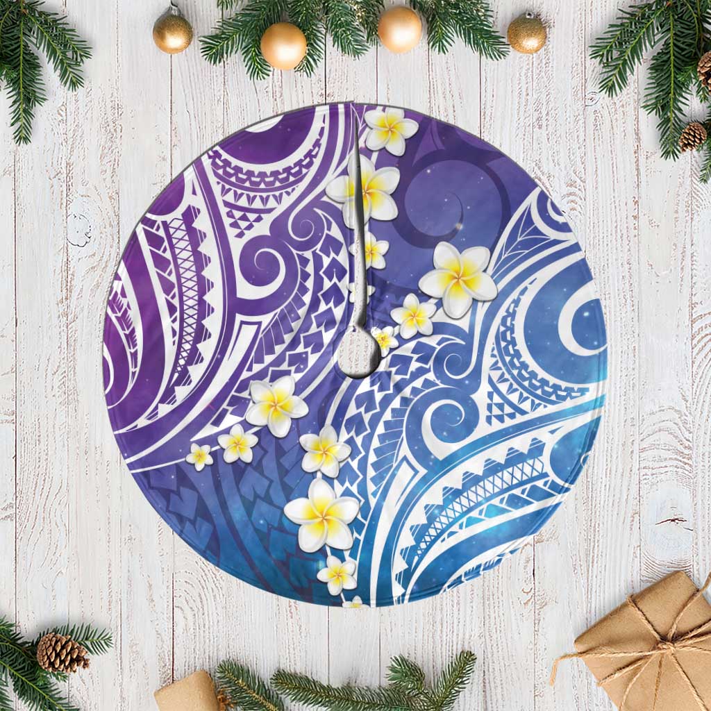 Plumeria With Galaxy Polynesian Tattoo Pattern Tree Skirt