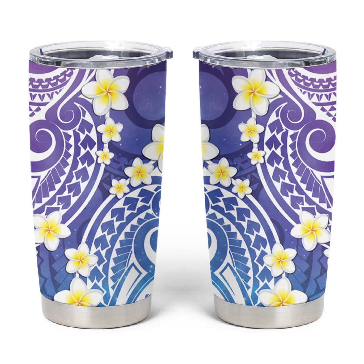 Plumeria With Galaxy Gradient Polynesian Tattoo Pattern Tumbler Cup LT05 Galaxy - Polynesian Pride