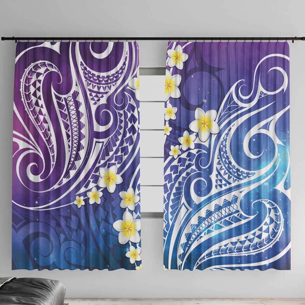 Plumeria With Galaxy Polynesian Tattoo Pattern Window Curtain