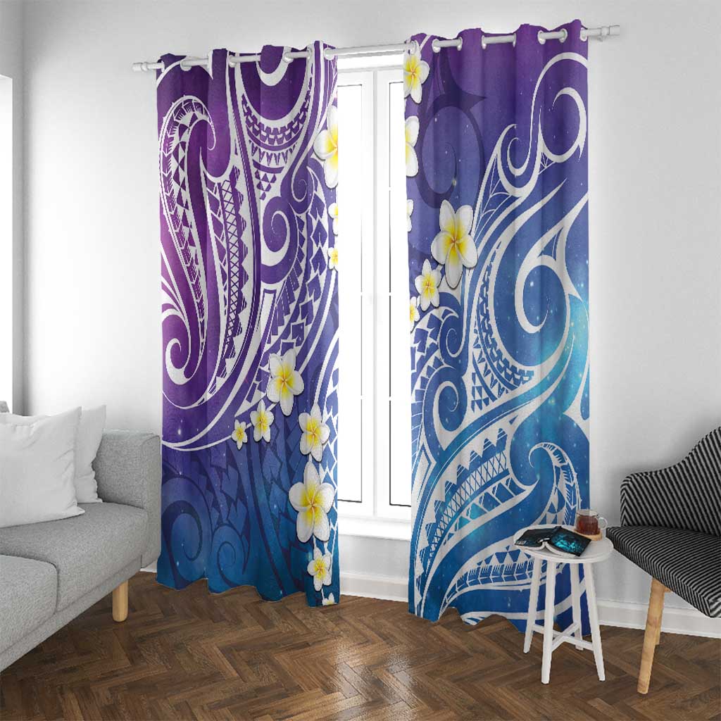 Plumeria With Galaxy Polynesian Tattoo Pattern Window Curtain LT05 With Grommets Galaxy - Polynesian Pride