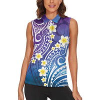 Plumeria With Galaxy Polynesian Tattoo Pattern Women Sleeveless Polo Shirt