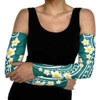 Plumeria With Teal Polynesian Tattoo Pattern Arm Sleeves - Polynesian Pride