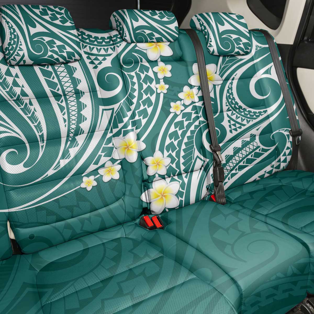 Plumeria With Teal Polynesian Tattoo Pattern Back Car Seat Cover