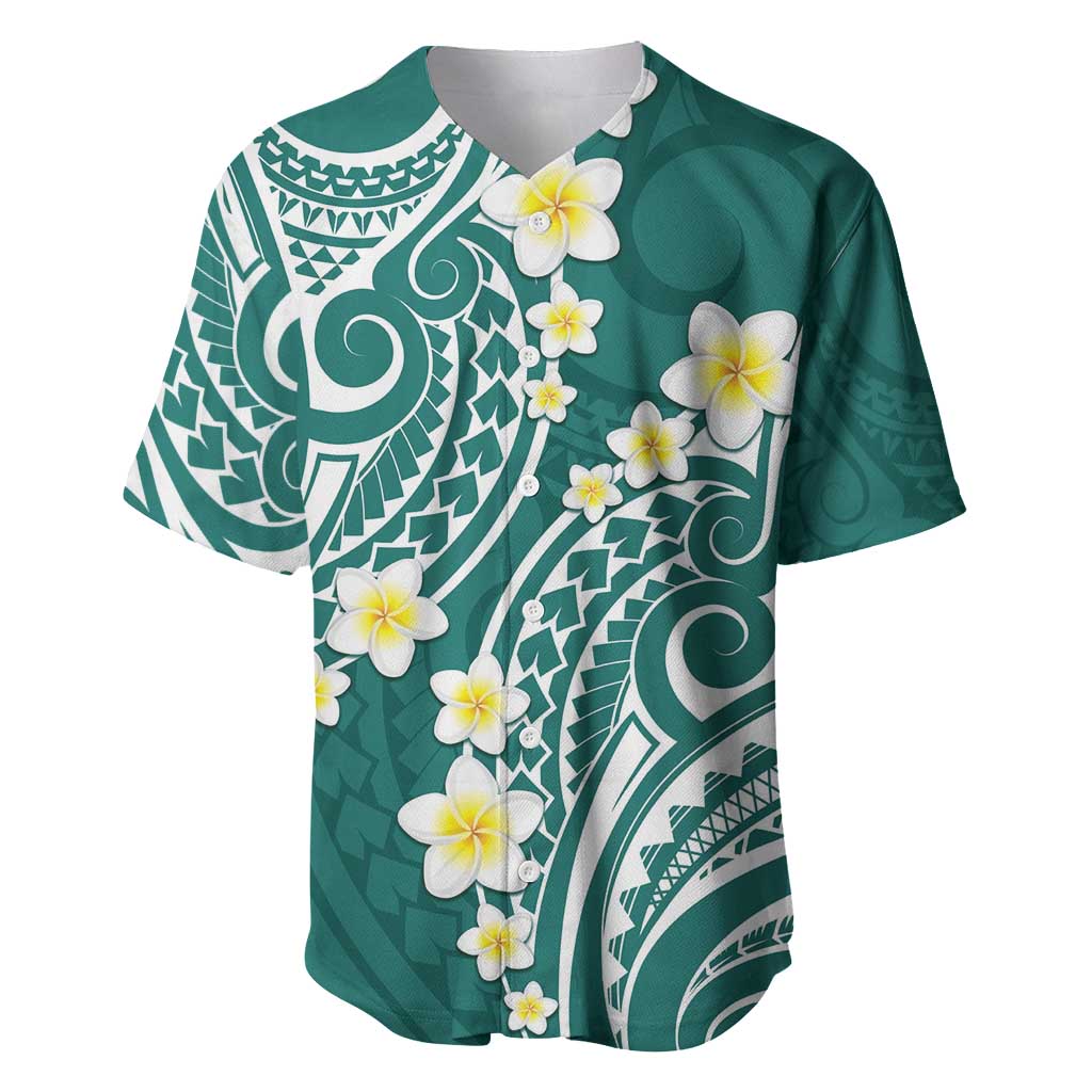 Plumeria With Teal Polynesian Tattoo Pattern Baseball Jersey