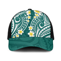 Plumeria With Teal Polynesian Tattoo Pattern Baseball Net Cap - Polynesian Pride