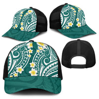 Plumeria With Teal Polynesian Tattoo Pattern Baseball Net Cap - Polynesian Pride
