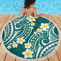 Plumeria With Teal Polynesian Tattoo Pattern Beach Blanket LT05 - Polynesian Pride
