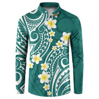 Plumeria With Teal Polynesian Tattoo Pattern Button Sweatshirt LT05 Teal - Polynesian Pride