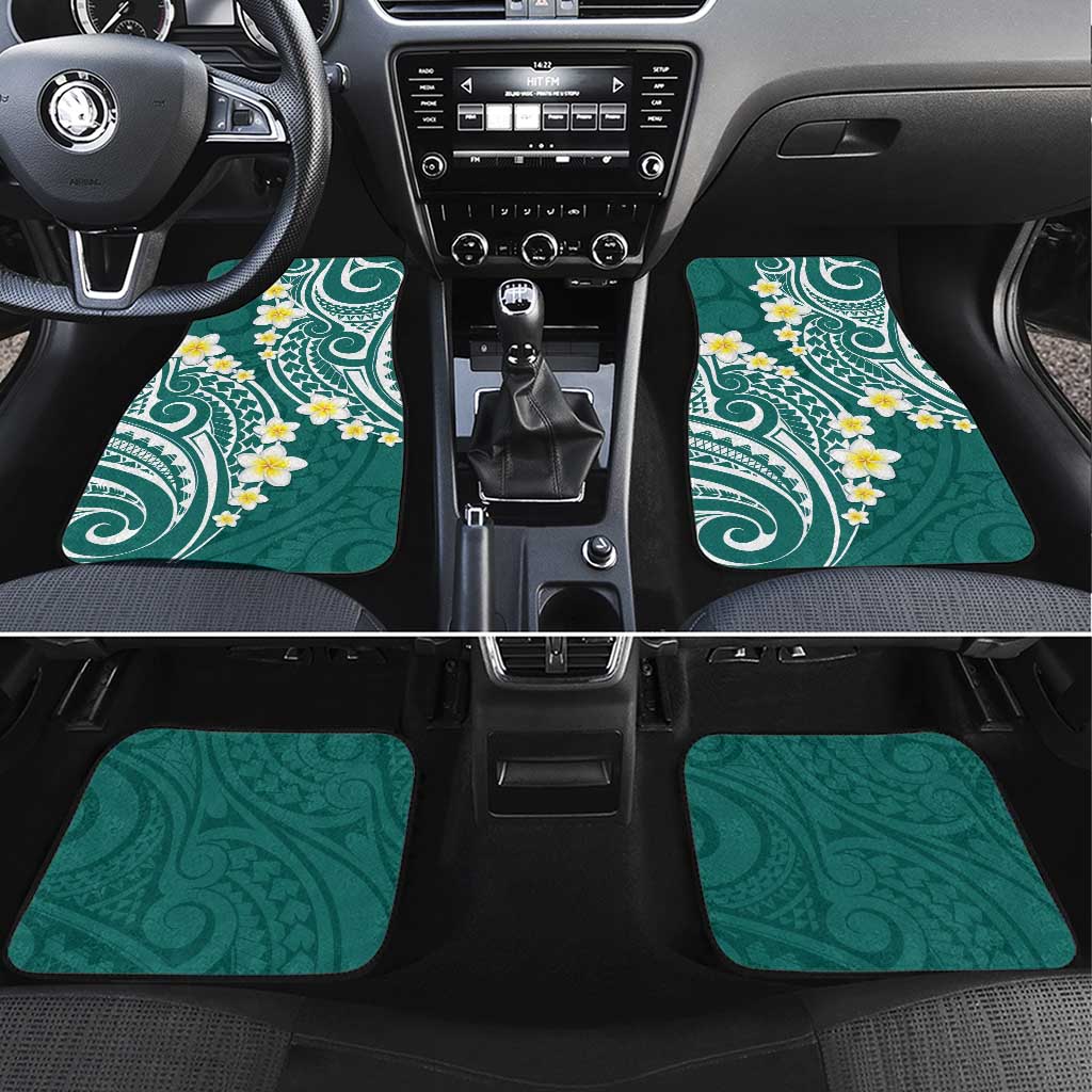 Plumeria With Teal Polynesian Tattoo Pattern Car Mats LT05 Set 4pcs Teal - Polynesian Pride