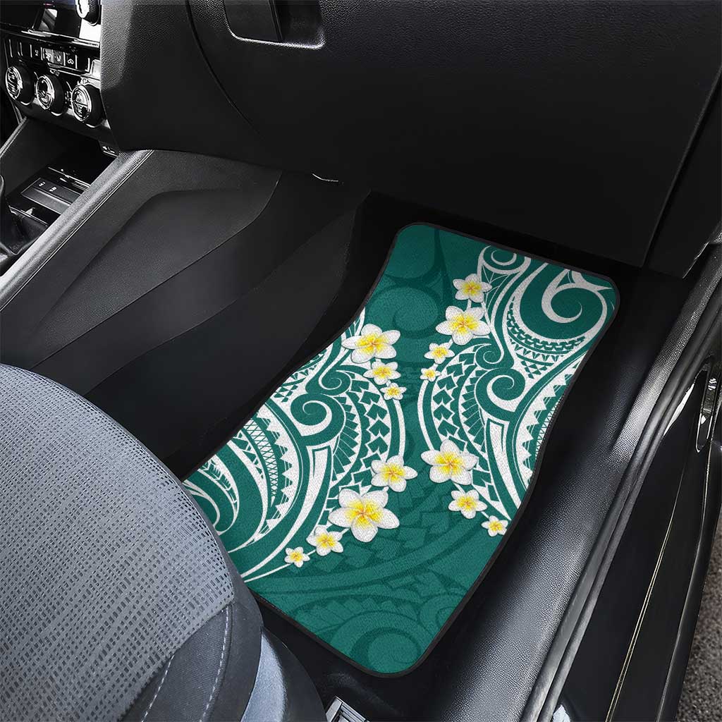 Plumeria With Teal Polynesian Tattoo Pattern Car Mats LT05 - Polynesian Pride
