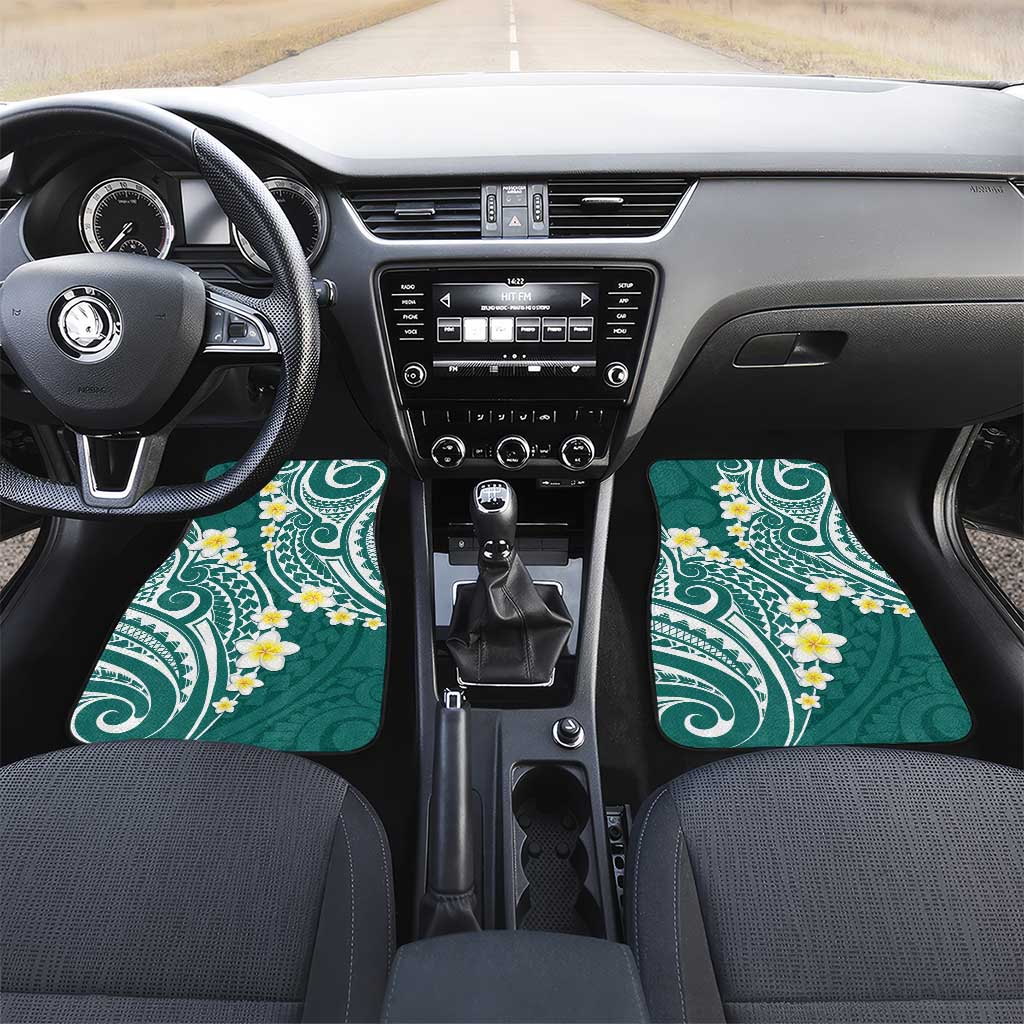 Plumeria With Teal Polynesian Tattoo Pattern Car Mats LT05 Set 2pcs - Front Teal - Polynesian Pride
