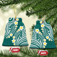 Plumeria With Teal Polynesian Tattoo Pattern Ceramic Ornament LT05 Bell Flake Teal - Polynesian Pride