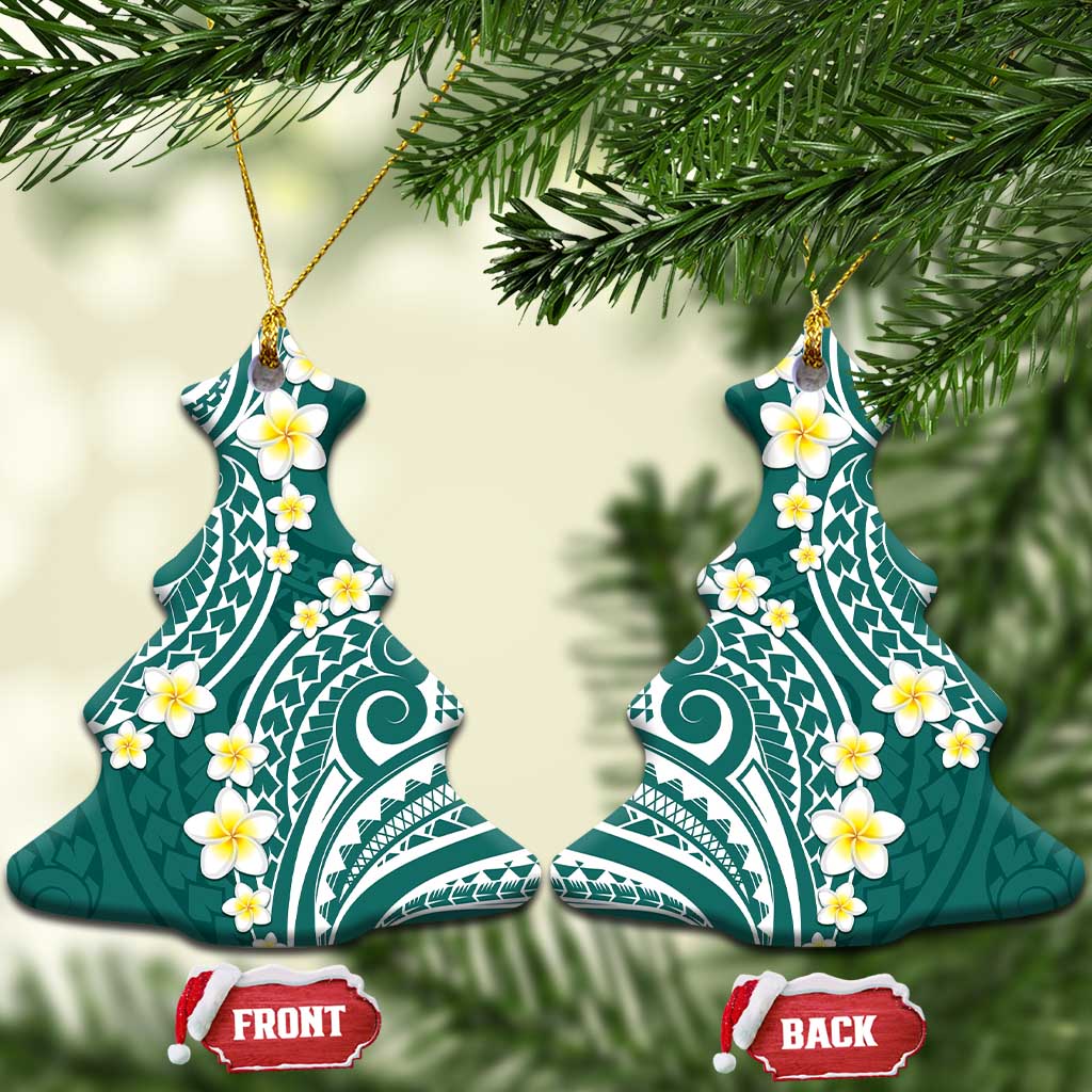 Plumeria With Teal Polynesian Tattoo Pattern Ceramic Ornament LT05 Christmas Tree Teal - Polynesian Pride