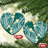 Plumeria With Teal Polynesian Tattoo Pattern Ceramic Ornament LT05 Heart Teal - Polynesian Pride