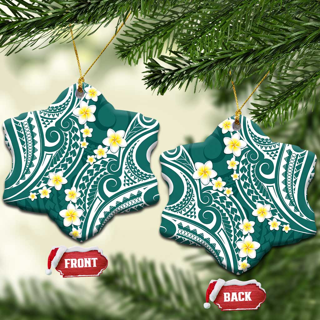 Plumeria With Teal Polynesian Tattoo Pattern Ceramic Ornament LT05 Snow Flake Teal - Polynesian Pride