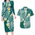 Plumeria With Teal Polynesian Tattoo Pattern Couples Matching Long Sleeve Bodycon Dress and Hawaiian Shirt