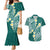 Plumeria With Teal Polynesian Tattoo Pattern Couples Matching Mermaid Dress and Hawaiian Shirt