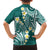 Plumeria With Teal Polynesian Tattoo Pattern Family Matching Off The Shoulder Long Sleeve Dress and Hawaiian Shirt