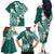 Plumeria With Teal Polynesian Tattoo Pattern Family Matching Off The Shoulder Long Sleeve Dress and Hawaiian Shirt