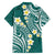 Plumeria With Teal Polynesian Tattoo Pattern Family Matching Off The Shoulder Long Sleeve Dress and Hawaiian Shirt