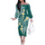 Plumeria With Teal Polynesian Tattoo Pattern Family Matching Off The Shoulder Long Sleeve Dress and Hawaiian Shirt