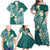 Plumeria With Teal Polynesian Tattoo Pattern Family Matching Off Shoulder Maxi Dress and Hawaiian Shirt