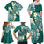 Plumeria With Teal Polynesian Tattoo Pattern Family Matching Off Shoulder Maxi Dress and Hawaiian Shirt