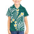 Plumeria With Teal Polynesian Tattoo Pattern Family Matching Off Shoulder Short Dress and Hawaiian Shirt