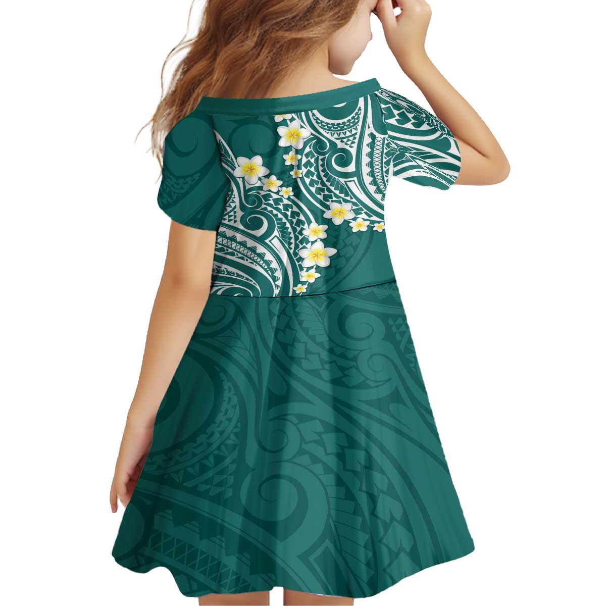 Plumeria With Teal Polynesian Tattoo Pattern Family Matching Puletasi and Hawaiian Shirt