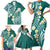 Plumeria With Teal Polynesian Tattoo Pattern Family Matching Short Sleeve Bodycon Dress and Hawaiian Shirt