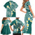 Plumeria With Teal Polynesian Tattoo Pattern Family Matching Short Sleeve Bodycon Dress and Hawaiian Shirt