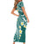 Plumeria With Teal Polynesian Tattoo Pattern Family Matching Short Sleeve Bodycon Dress and Hawaiian Shirt