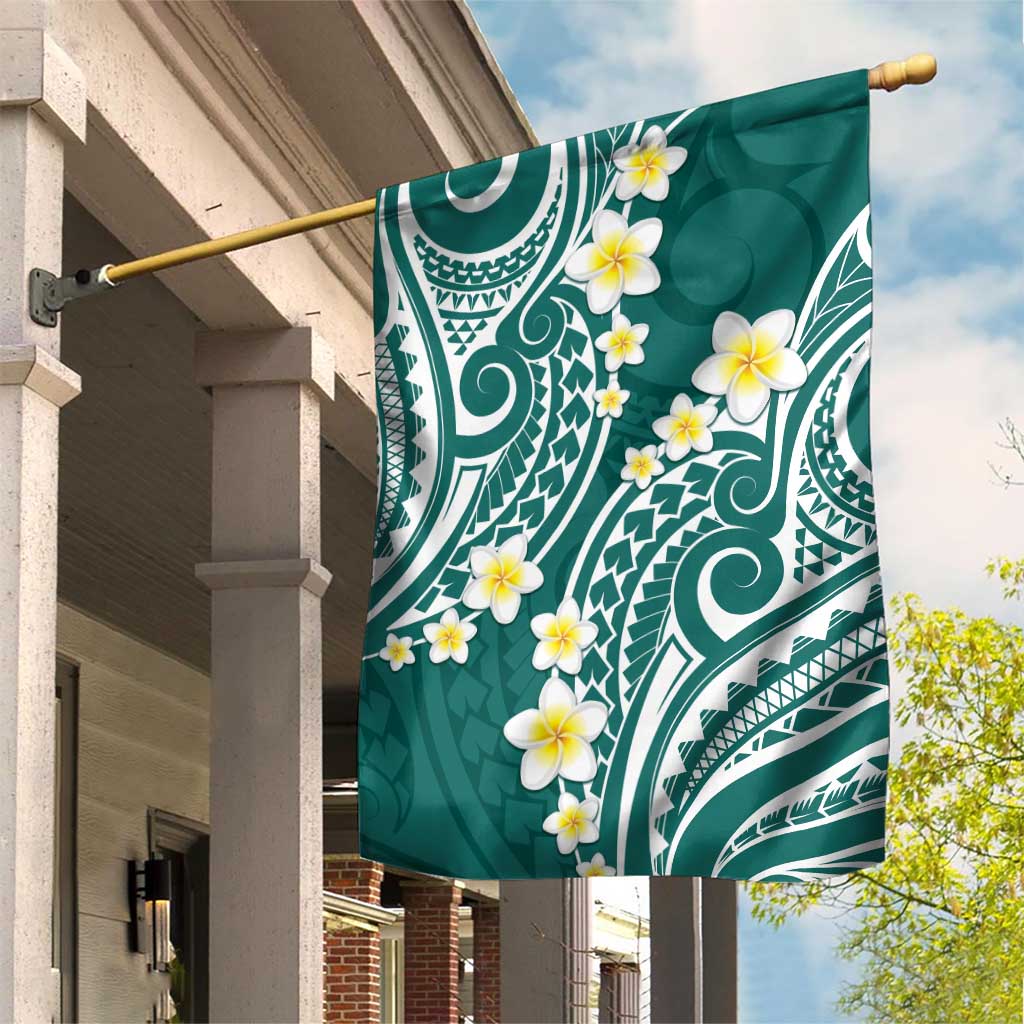 Plumeria With Teal Polynesian Tattoo Pattern Garden Flag LT05 House Flag Teal - Polynesian Pride