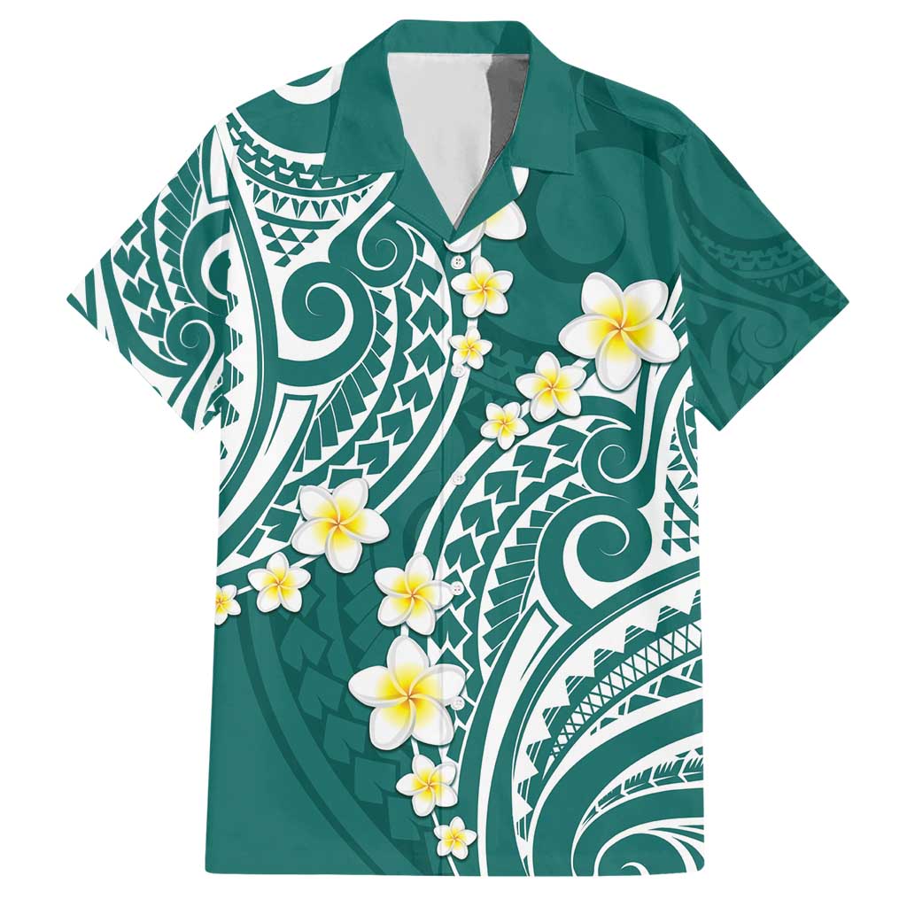 Plumeria With Teal Polynesian Tattoo Pattern Hawaiian Shirt LT05 Teal - Polynesian Pride