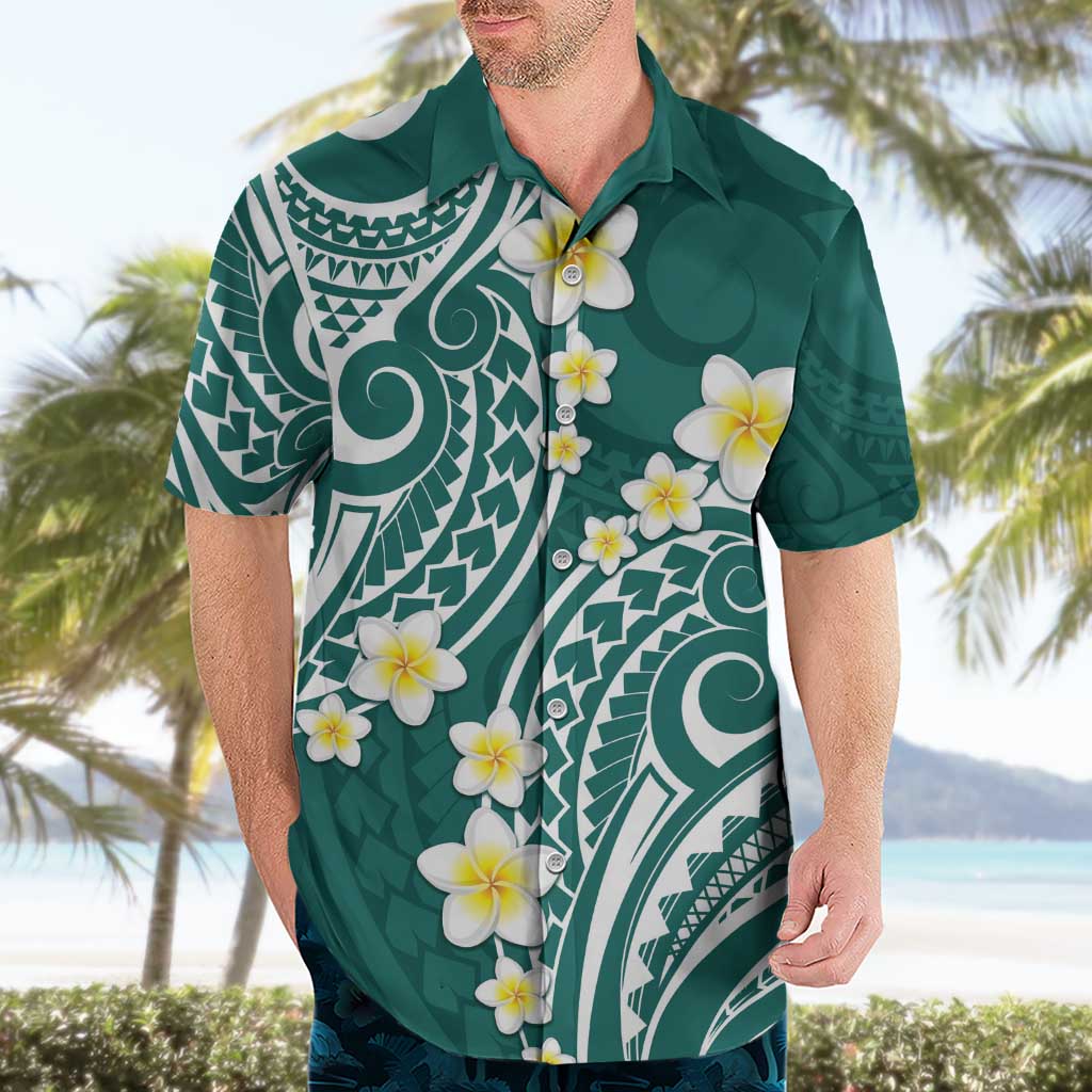 Plumeria With Teal Polynesian Tattoo Pattern Hawaiian Shirt LT05 - Polynesian Pride