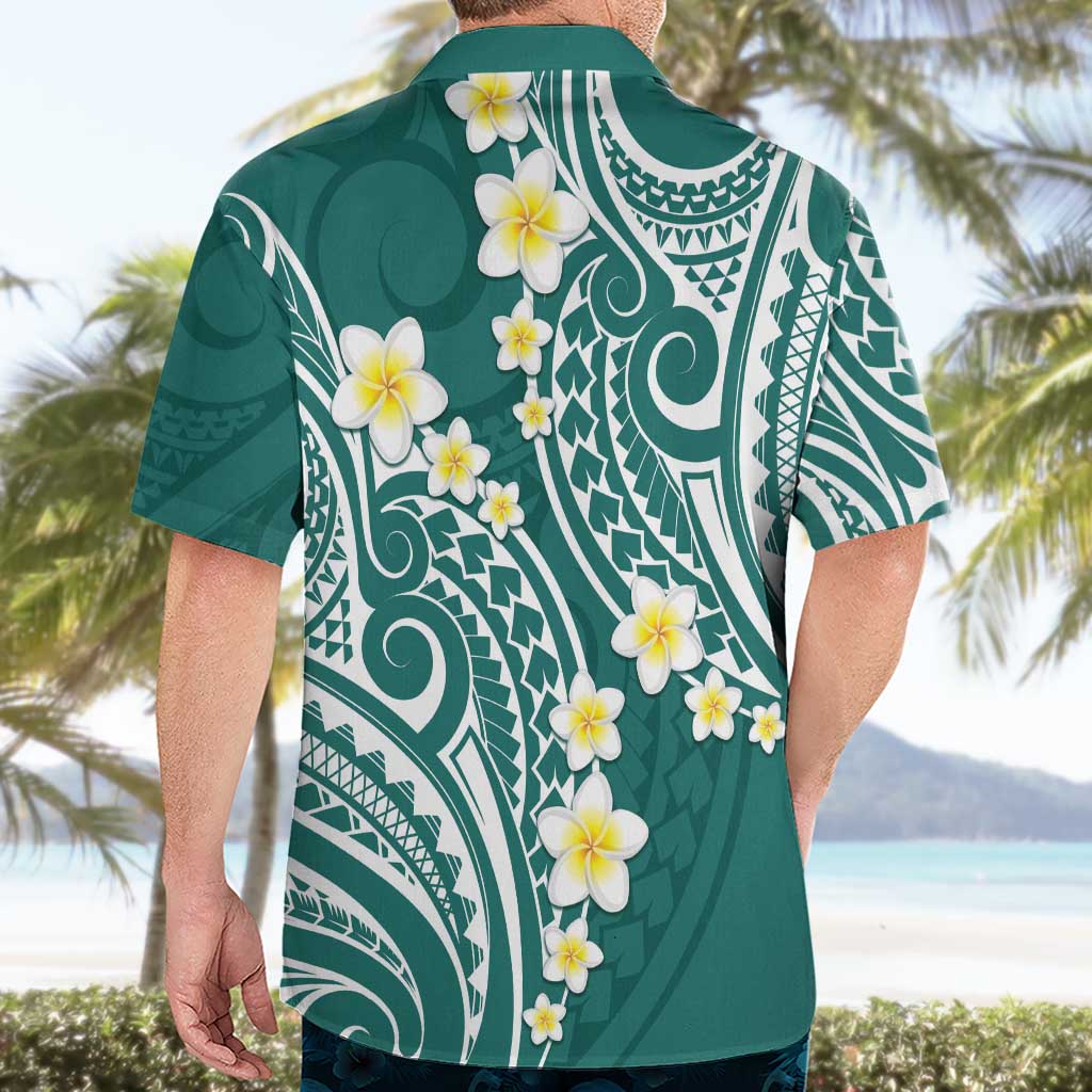 Plumeria With Teal Polynesian Tattoo Pattern Hawaiian Shirt LT05 - Polynesian Pride