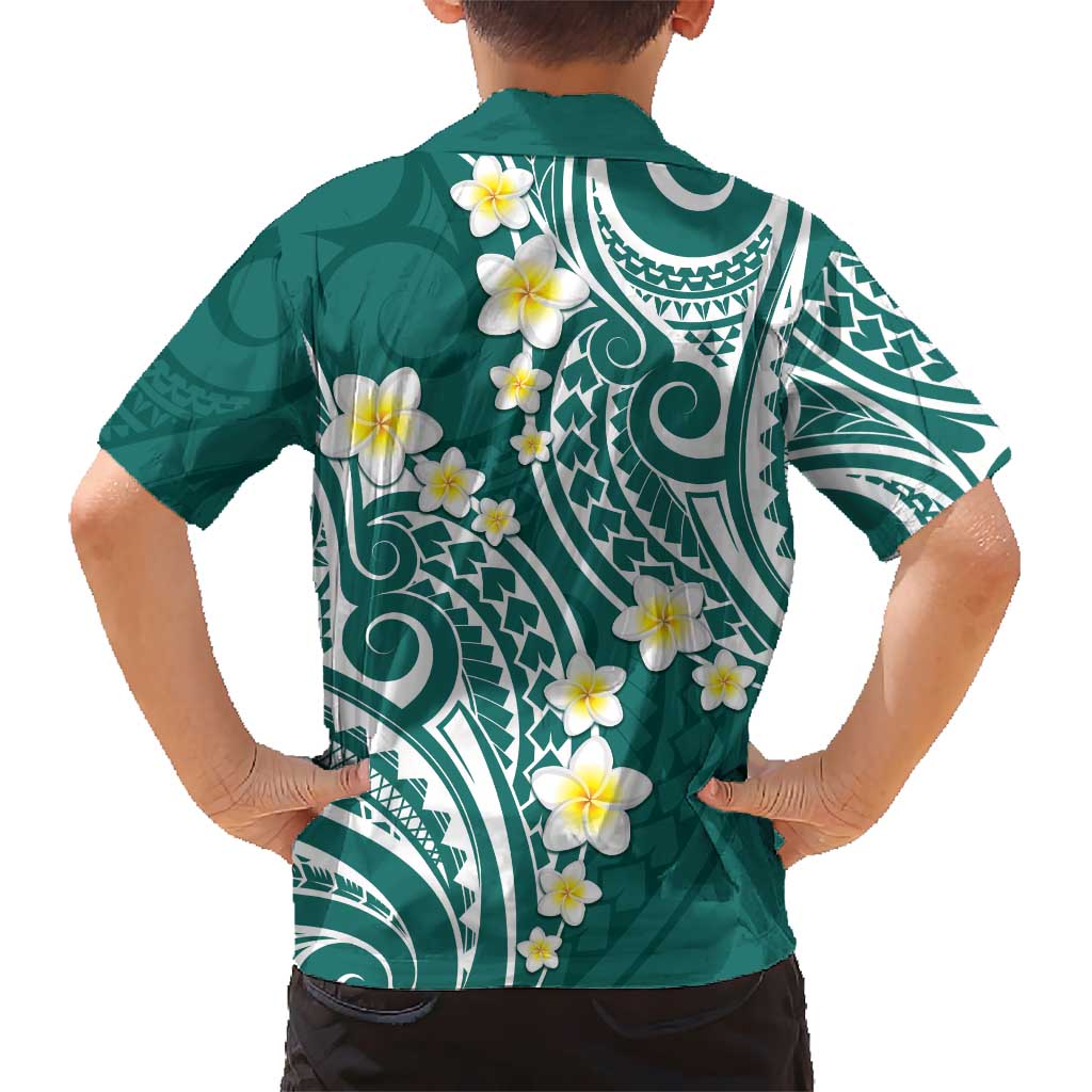 Plumeria With Teal Polynesian Tattoo Pattern Hawaiian Shirt LT05 - Polynesian Pride