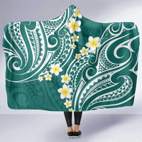 Plumeria With Teal Polynesian Tattoo Pattern Hooded Blanket LT05 One Size Teal - Polynesian Pride