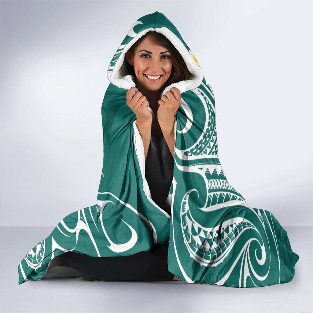 Plumeria With Teal Polynesian Tattoo Pattern Hooded Blanket LT05 - Polynesian Pride
