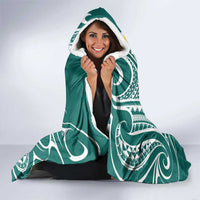 Plumeria With Teal Polynesian Tattoo Pattern Hooded Blanket LT05 - Polynesian Pride