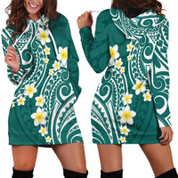 Plumeria With Teal Polynesian Tattoo Pattern Hoodie Dress LT05 - Polynesian Pride