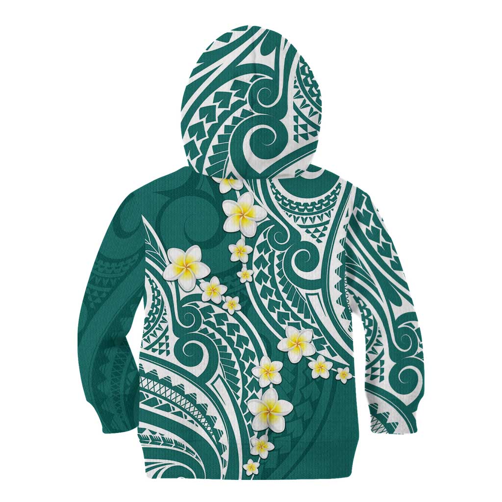 Plumeria With Teal Polynesian Tattoo Pattern Kid Hoodie
