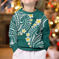Plumeria With Teal Polynesian Tattoo Pattern Kid Ugly Christmas Sweater