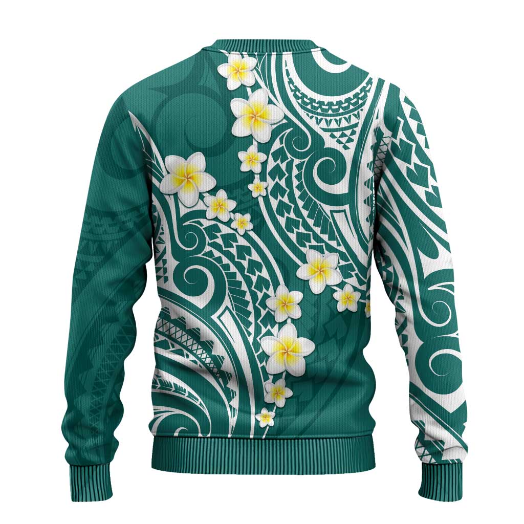 Plumeria With Teal Polynesian Tattoo Pattern Ugly Christmas Sweater