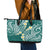 Plumeria With Teal Polynesian Tattoo Pattern Leather Tote Bag