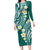 Plumeria With Teal Polynesian Tattoo Pattern Long Sleeve Bodycon Dress