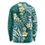 Plumeria With Teal Polynesian Tattoo Pattern Long Sleeve Shirt