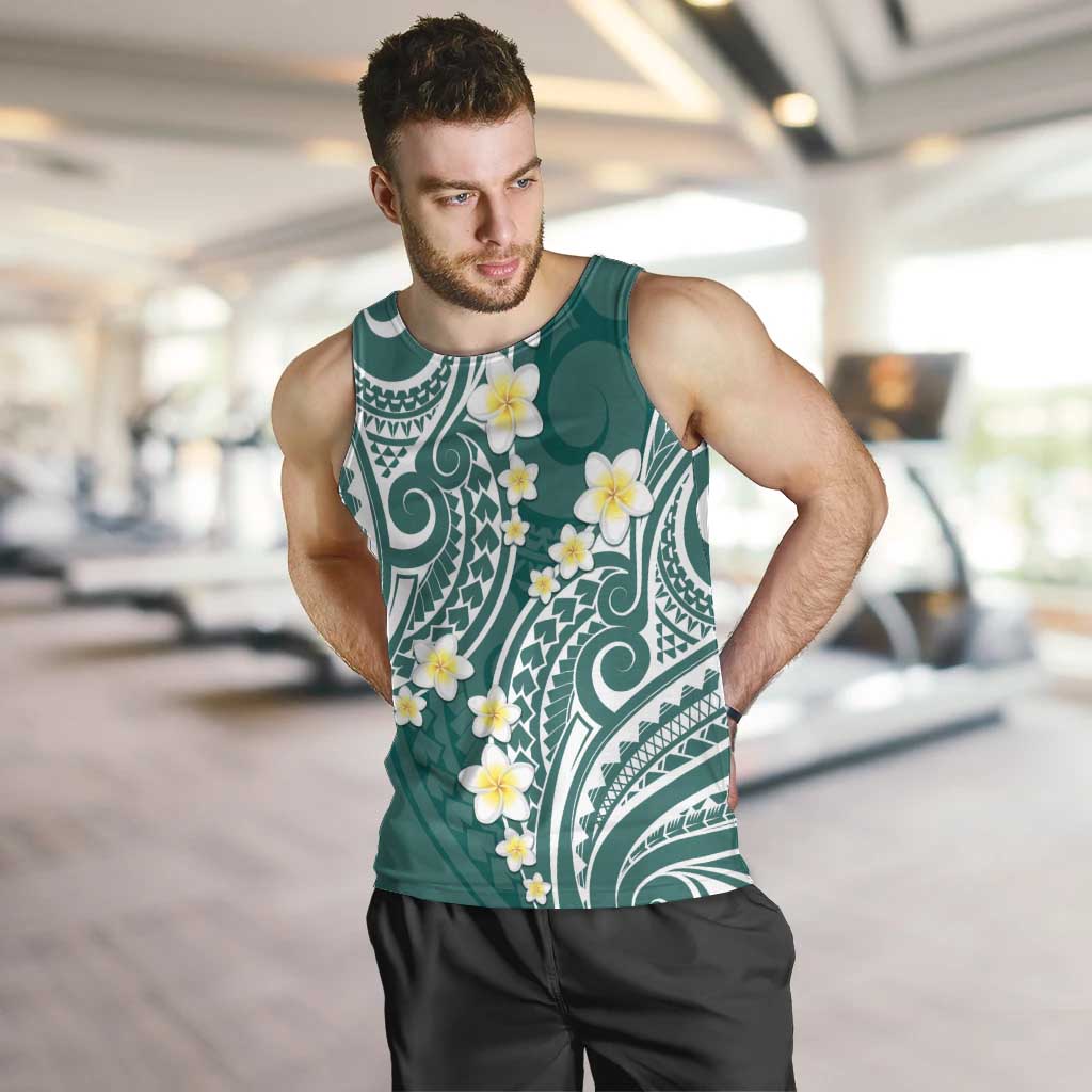 Plumeria With Teal Polynesian Tattoo Pattern Men Tank Top LT05 Teal - Polynesian Pride